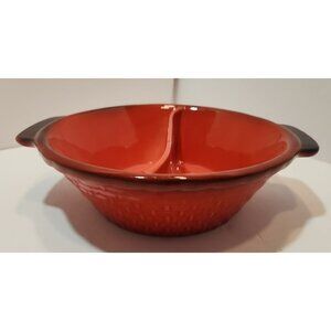 Vtg Metlox Red Rooster Round Divided Serving Bowl Basketweave Pattern 9" Across